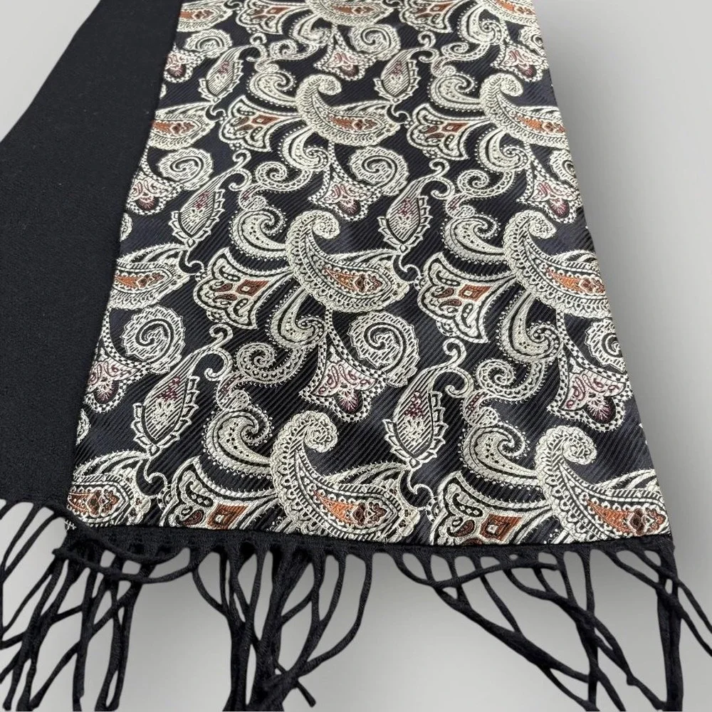 Chelsey By Joseph Scarf Mens‎ One Size Black Wool Paisley Fringe Winter France